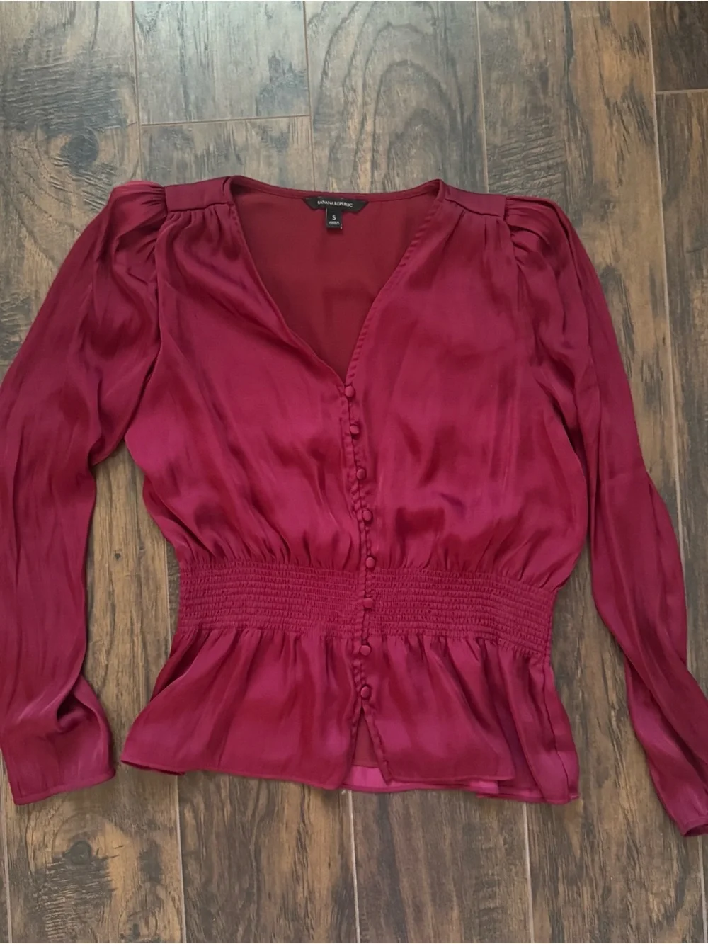 Banana Republic Cranberry Red Size Small Puff Sleeve Blouse